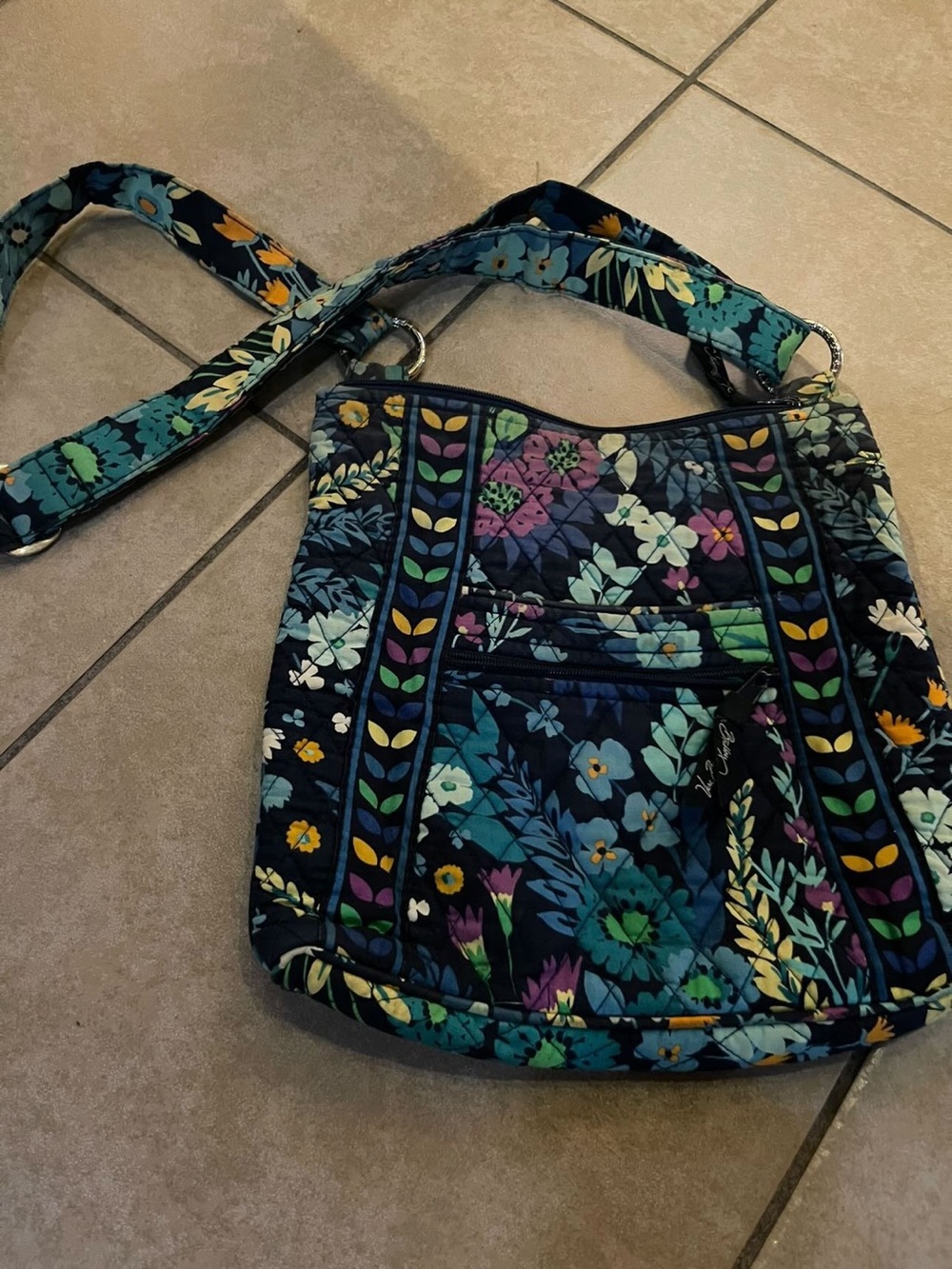 Vera Bradley Navy Floral Quilted Crossbody with Teal & Purple Accents